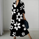 Printed Button-Detail Long-Sleeve Dress
