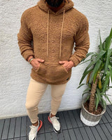 Men's hooded lamb wool sweater with velvet pockets