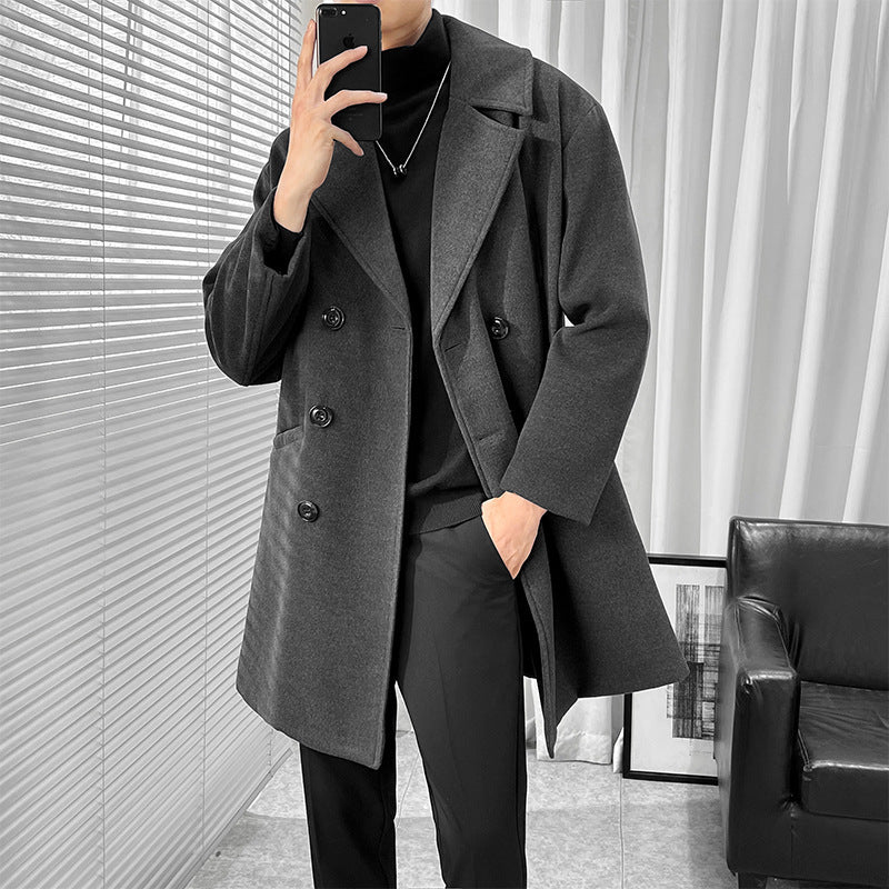 Mid-length Trench The Knee British Style Woolen Coat