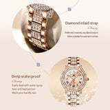 Reloj de cuarzo de acero inoxidable con incrustaciones de diamantes para mujer