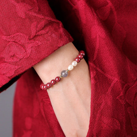 Vermillion Pearl Moonstone Couple Simple Bracelet - Dazpy