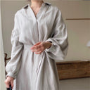 Women's Lapel Lantern-Sleeve Long Shirt Dress