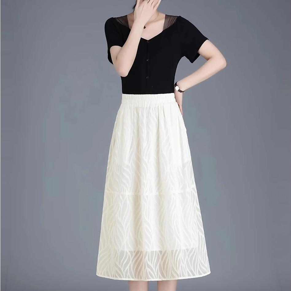 Casual Striped A-Line Skirt with Elastic Waist