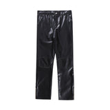 Solid Colour Shiny PU Leather Trousers Men's Punk Rock Loose