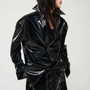 Fleece-Lined PU Leather Glossy Jacket