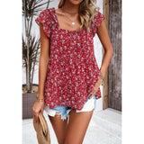 Top con volantes y cuello cuadrado floral de verano