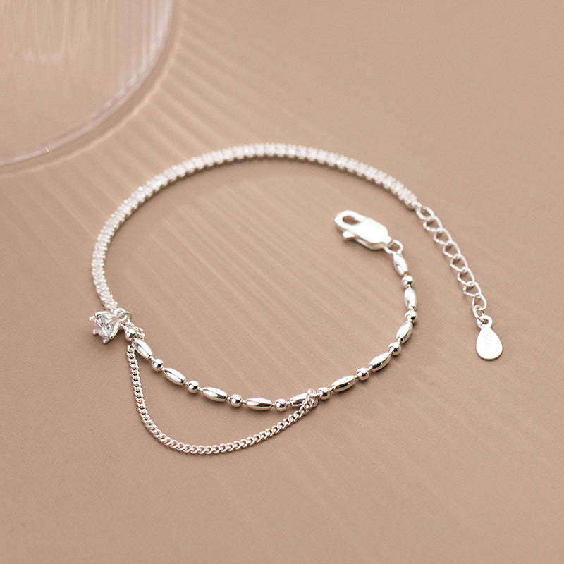 Silver Bracelet Femininity Simple Row Diamond Asymmetry - Dazpy