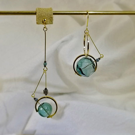 Original Vintage Glass Ball Asymmetrical Hand Made Earrings - Dazpy