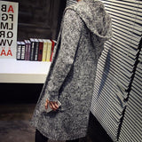 Men's Hooded Mohair Loose Long Sweater Cardigan Fashion Pocket Knit Sweater Jacket