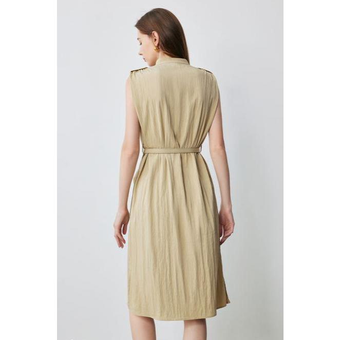 Elegantes Sommer-Midi-Hemdkleid mit V-Ausschnitt und Taschen