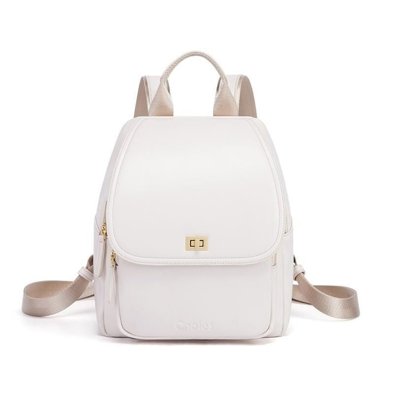 Trendy Off-white Leather Backpack for Women