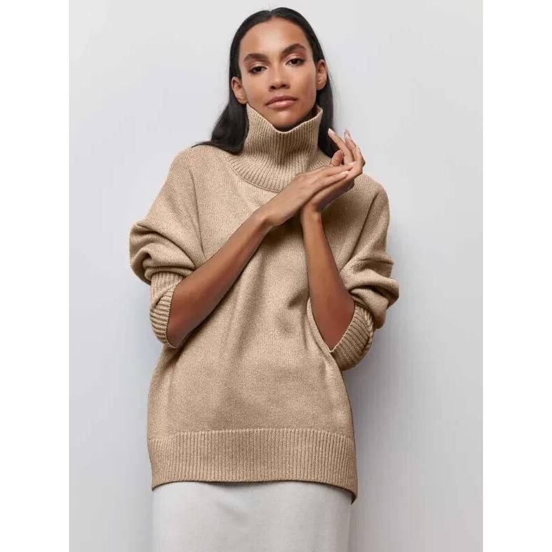 Elegante suéter de cuello alto otoño-invierno para mujer