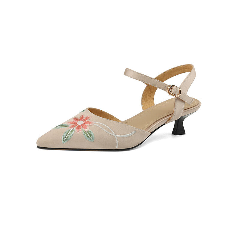 Embroidered Fashion Sandals with Pointed Toe and Spike Heels