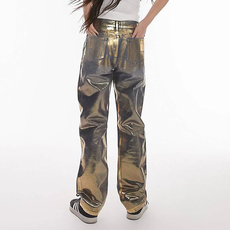 Gerade geschnittene Jeans in Metallic-Gold/Silber