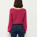 Square Collar Cotton Knit Sweater