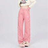 Women's Pink Vintage High-Waisted Wide Leg Jeans