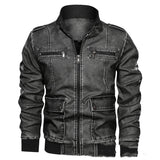 Men's Lapel Solid Color 3D Pu Leather Jacket