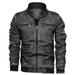 Men's Lapel Solid Color 3D Pu Leather Jacket