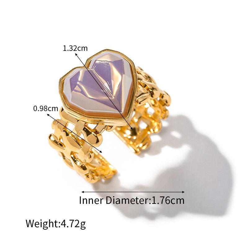 Anillo ajustable de corazón de sirena de acero inoxidable con cuentas de concha