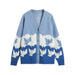 Chic Autumn Women's V-Neck Knit Cardigan with Elegant Pigeon Pattern