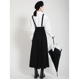 Chic Black Mid-Calf Casual Skirt with Elastic Waist and Side Slit