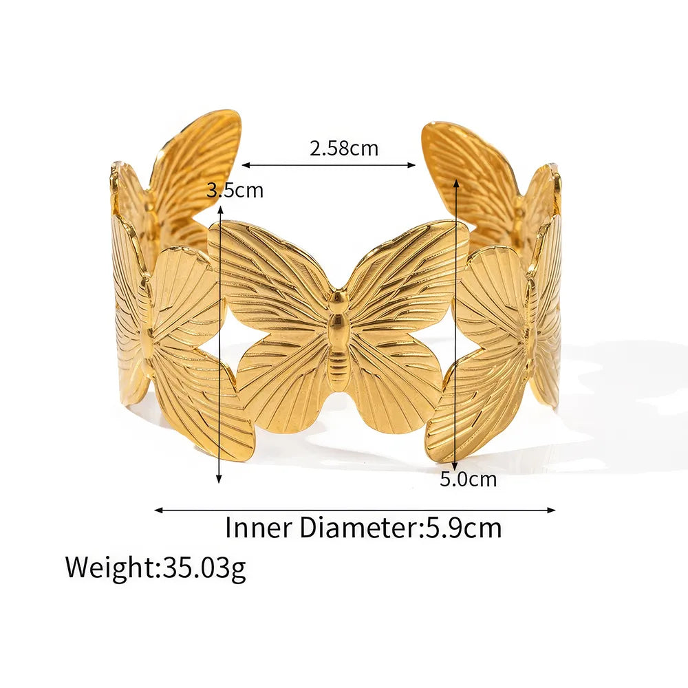 Pulsera de mariposa de acero inoxidable bañada en oro