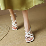 Thick Heel Leather Sandals with Ankle Strap for Women - Elegant and Versatile