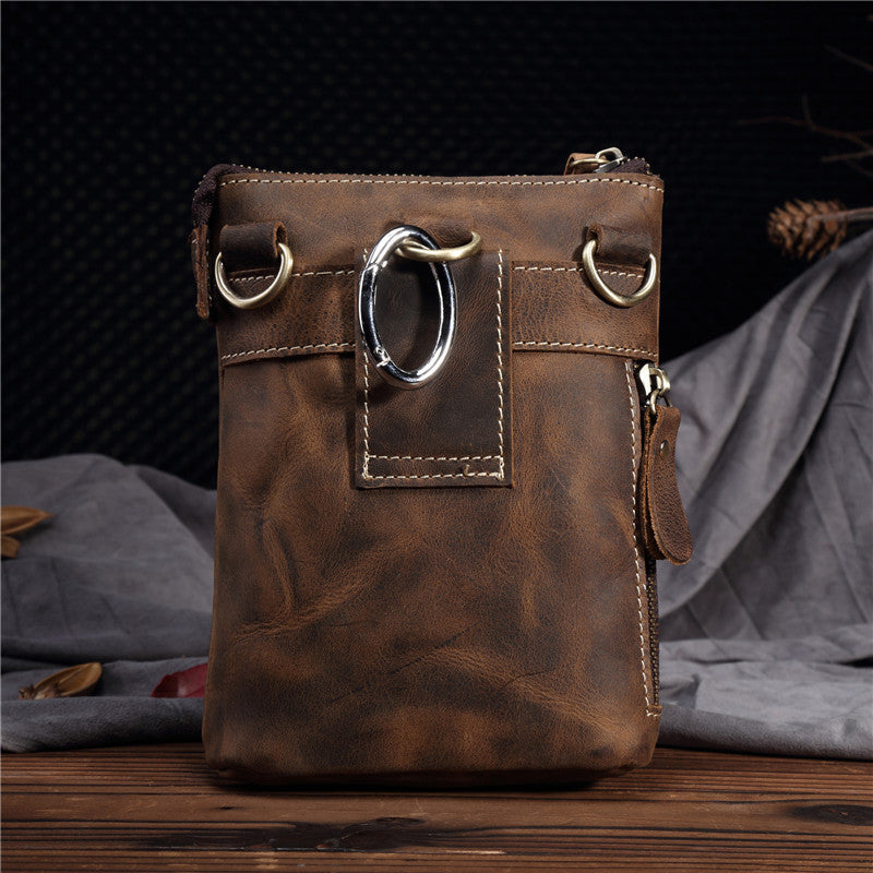 Crazy Horse Leather Men's Handmade Waist Bag Crossbody - Dazpy