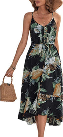Vestido midi de tirantes con cuello en V para mujer