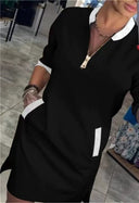 Vestido midi de poliéster con cuello redondo y bolsillos con cremallera