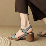 Square Heel Leather Sandals