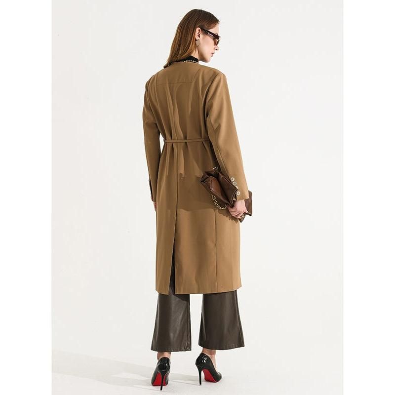 Eleganter langer Trenchcoat für Damen mit Schnürung in der Taille und langen Ärmeln