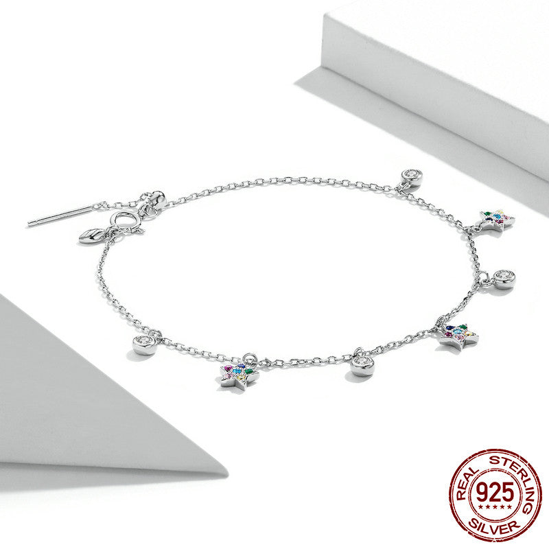 Sterling Silver Star Bracelet Simple Colorful Zircon - Dazpy