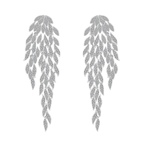 French Elegant Leaf Tassel Full Diamond Earrings - Dazpy