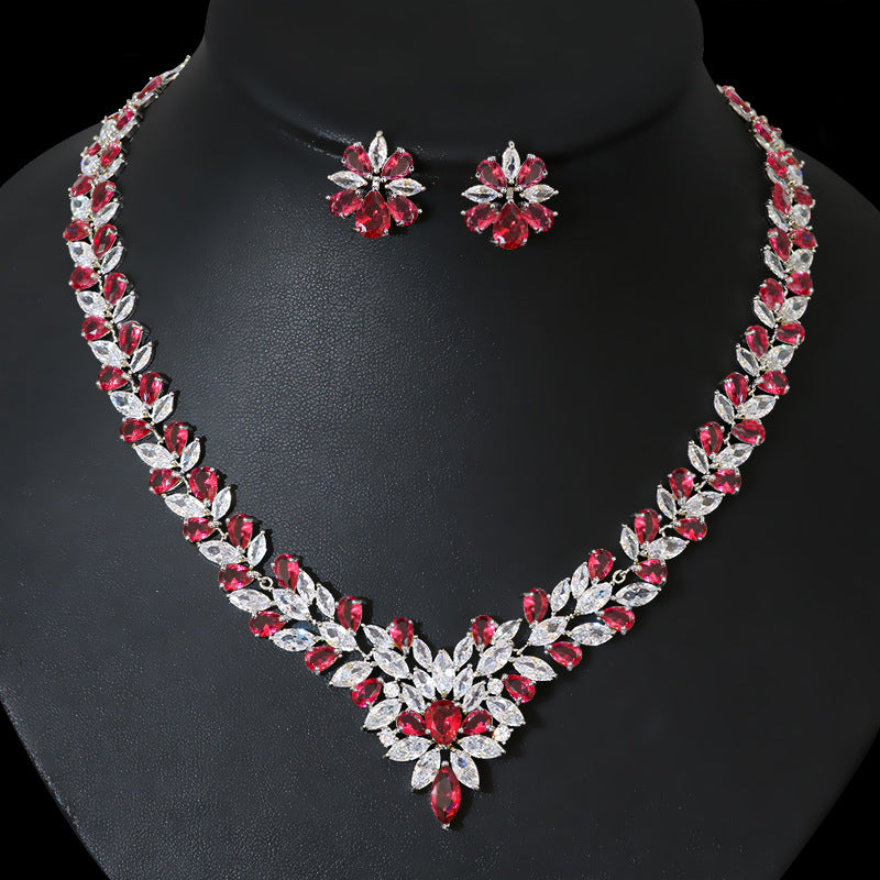 Bride Zircon Jewelry Necklace Earring Set - Dazpy