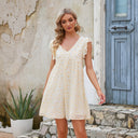 Vestido corto acampanado con estampado floral y mangas con volantes para mujer