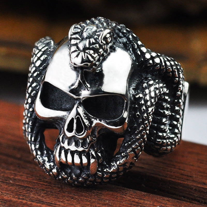 Mens Vintage Personalised Python Skull Ring - Dazpy