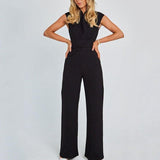 Eleganter ärmelloser Jumpsuit mit V-Ausschnitt und weitem Bein