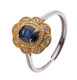 Natural Sapphire Ring Female Inlaid S925 Sterling Silver Ring - Dazpy