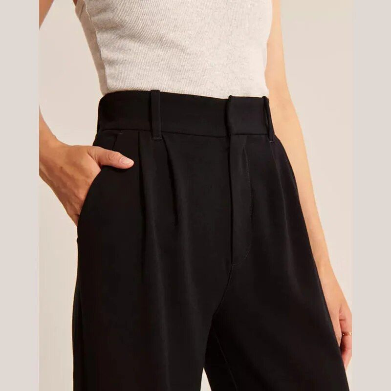 Pantalones elegantes de pierna ancha y cintura alta para mujer