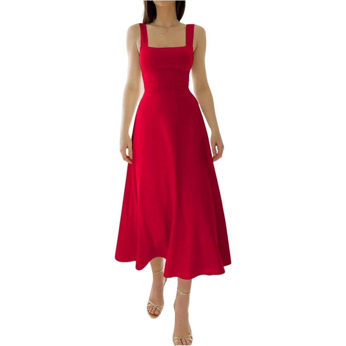 Vestido formal midi con tirantes gruesos para mujer