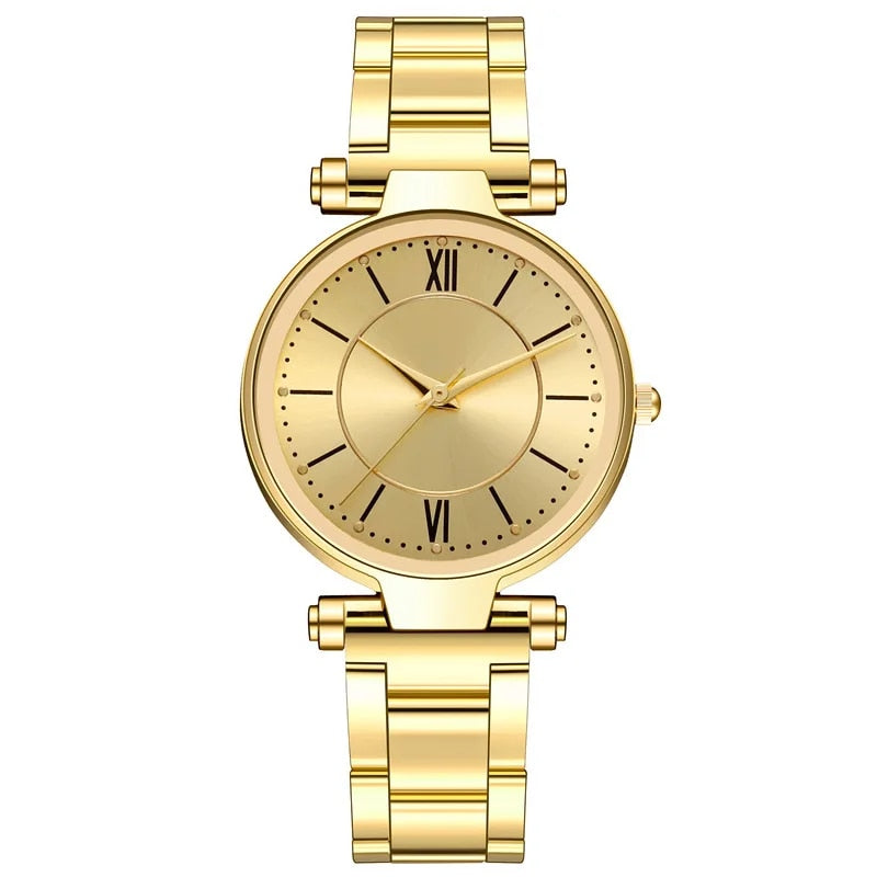 Exquisito reloj de cuarzo para mujer en acero inoxidable y oro rosa