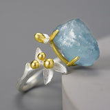 Natural Aquamarine Flower Adjustable Ring - Dazpy