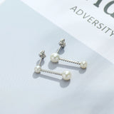 Women's Sterling Silver Geometric One Word Pearl Stud Earrings - Dazpy