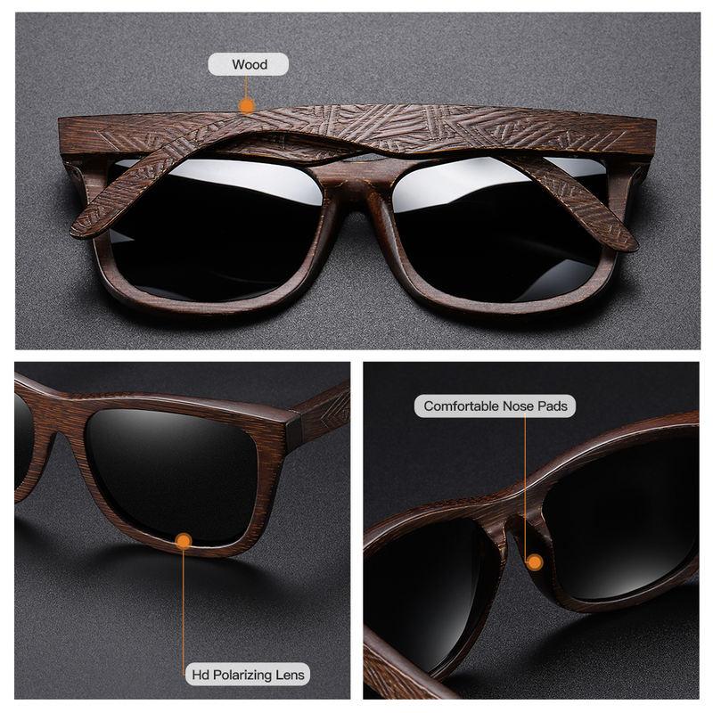 Gafas de sol polarizadas de madera de bambú natural para hombre con lentes multicapa y caja de regalo