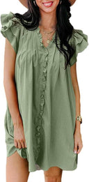 Women's V-Neck Flounce-Sleeve Viscose Dress