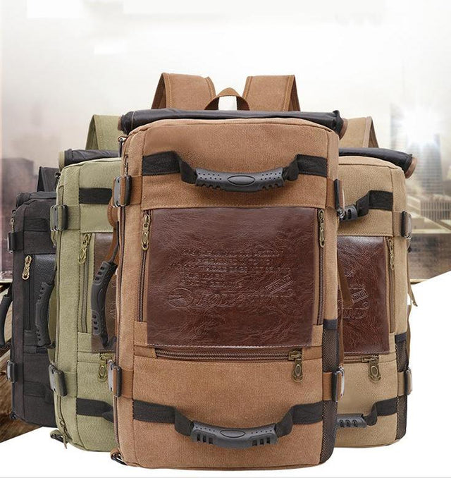 Men Canvas Backpack Huge Travel School Shoulder Computer Backpack Functional Versatile Bags Multifunctional Laptop Bag - Dazpy