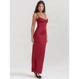 Elegant Satin Backless Bodycon Maxi Dress