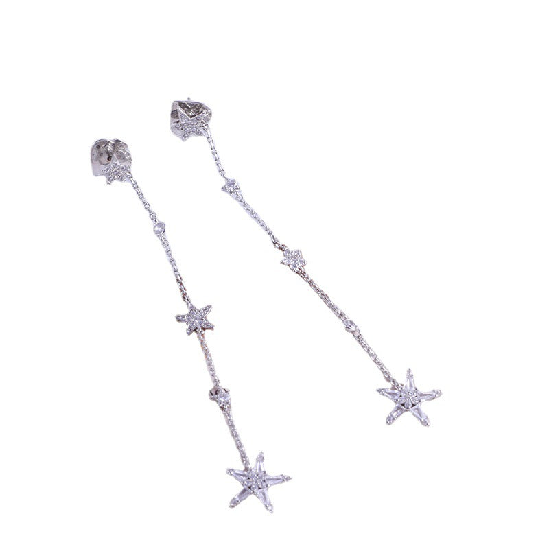 Five-pointed Star Inlaid Zircon Long Chain Earrings - Dazpy