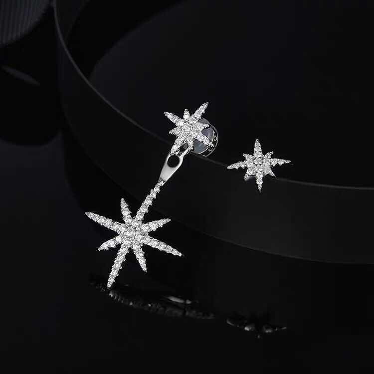 New S925 Sterling Silver Six Point Star Necklace Double Meteor - Dazpy